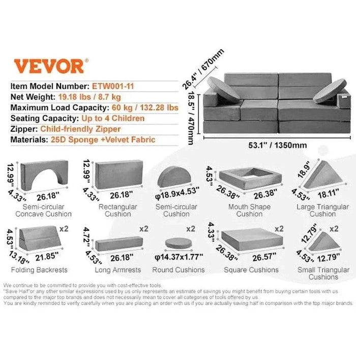 Versatile Kids Play Couch with Soft Suede Fabric Cover and 25D High-Density Sponge Filling