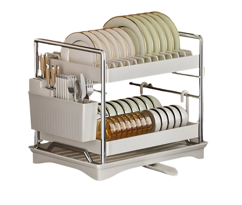 Large 2-Tier Kitchen Dish Rack with Drainboard & Utensil Holder
