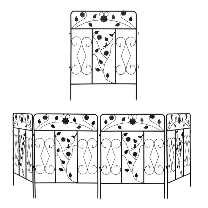 Black Coated Steel Garden Fence Panels, 81x61 cm Decorative Metal Folding Border