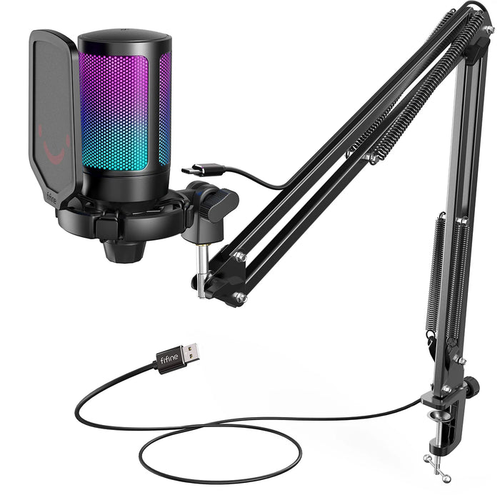 Streaming USB Condenser Mic Set with Boom Arm and RGB A6T