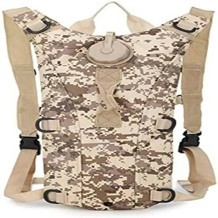 Durable portable military tactical water bag backpack for outdoor adventures in desert digital camouflage pattern