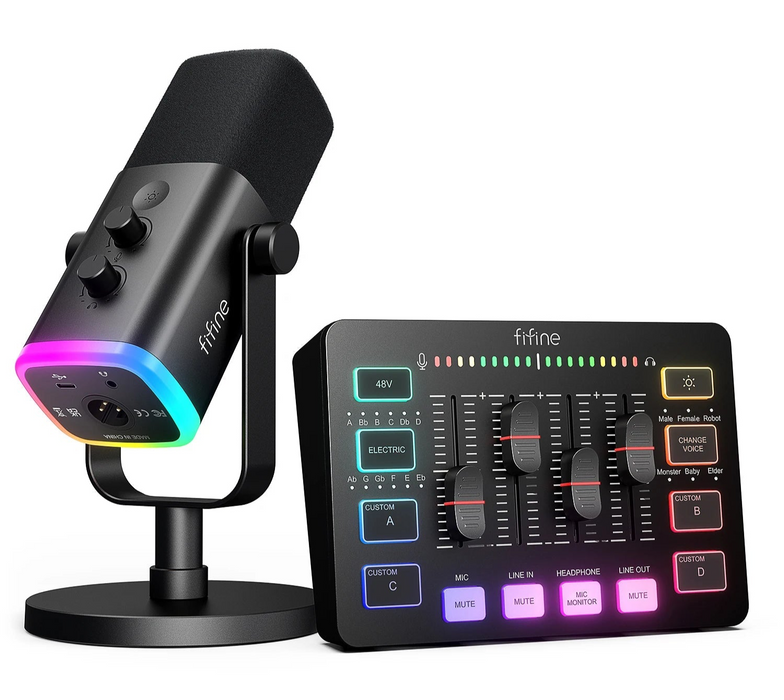 Streaming Studio Kit with RGB Audio Mixer and Cardioid Mic