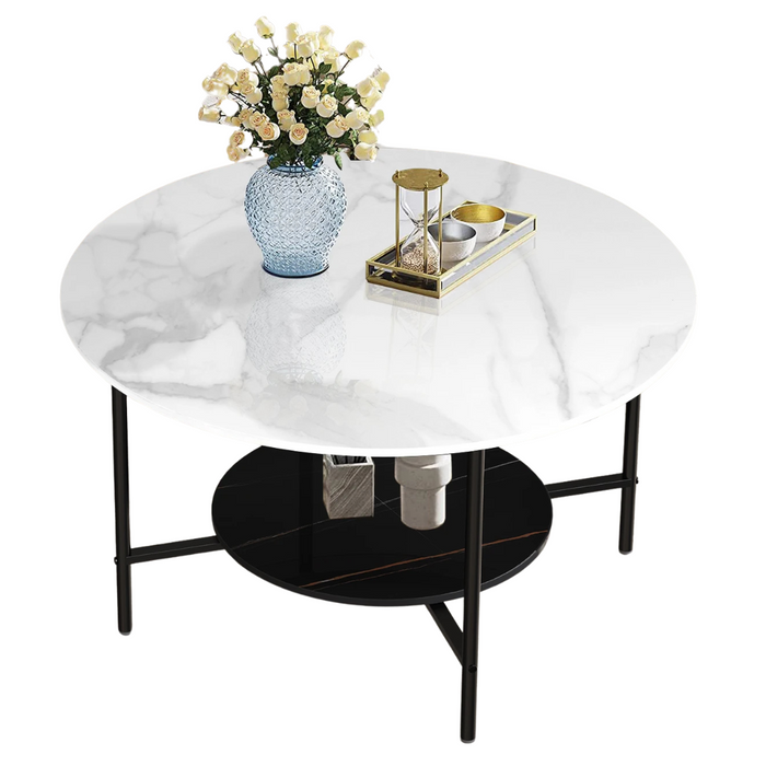Marble coffee table with 2-tier open storage design