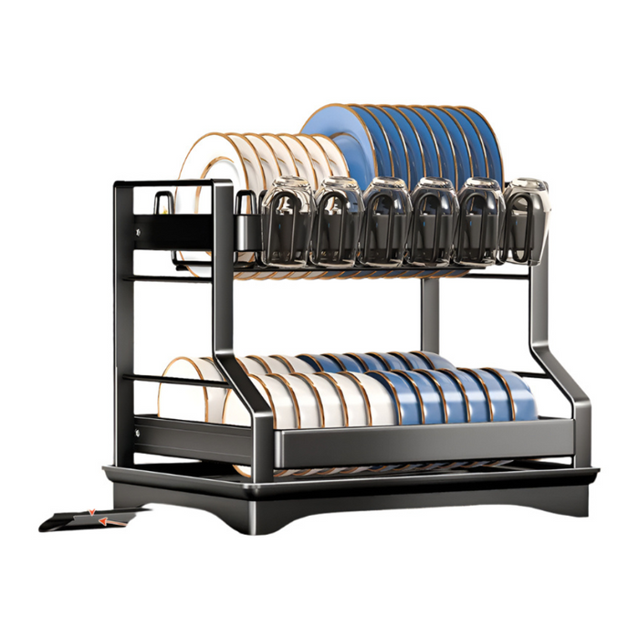Dish Drying Rack - Black with Utensil Holder and Drainboard, Kitchen Countertop Organizer
