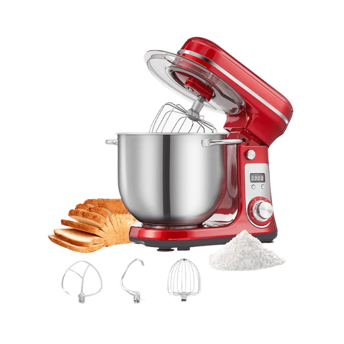 Red 1200W Kitchen Stand Mixer 6L, 6-Speed, Quiet Motor
