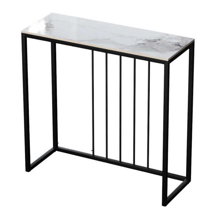 Sleek and modern emerald white console table with black metal frame