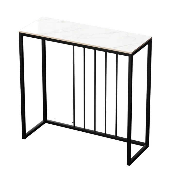 Stylish and functional rectangle console table with white sintered stone top and metal frame
