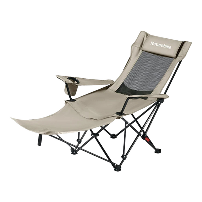Portable Outdoor Camping Recliner Chair with Pillow – Khaki, 3-Position Adjustable