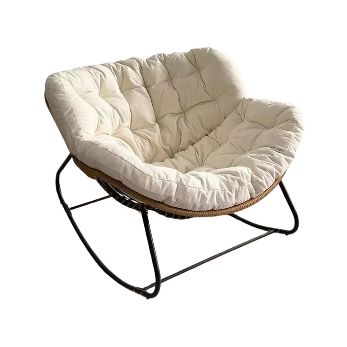 Indoor Outdoor Lounge Chair with Rattan Frame and Soft Cushion Beige