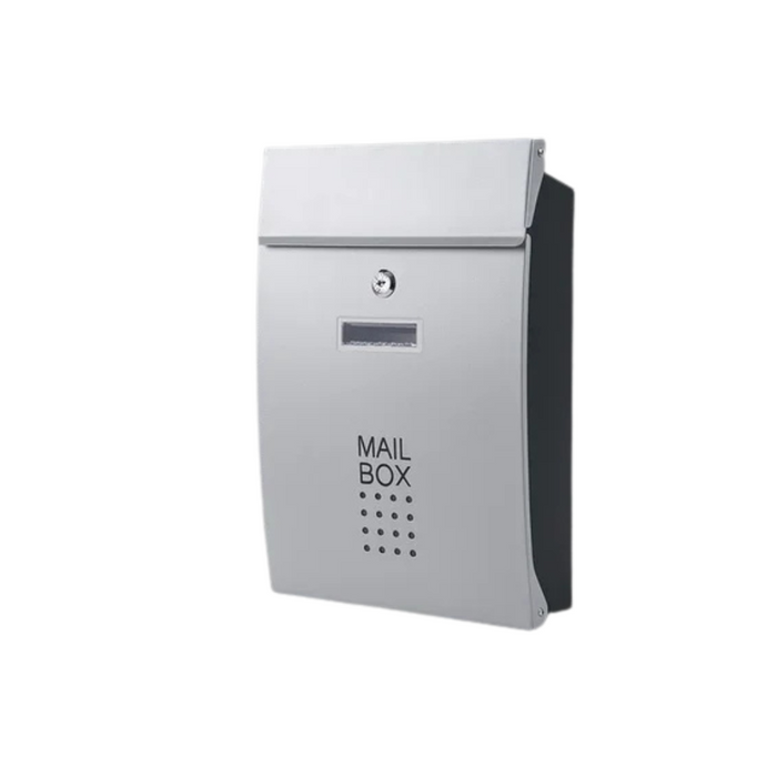 Silver-Black Wall-Mounted Lockable Mailbox for Outdoor Use