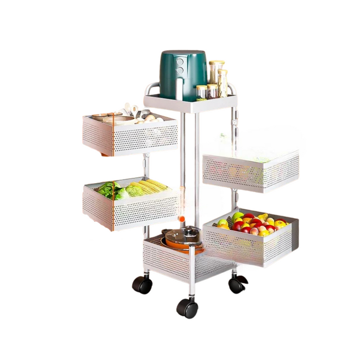 5-Layer Rotating Storage Trolley for Kitchen & Living Room