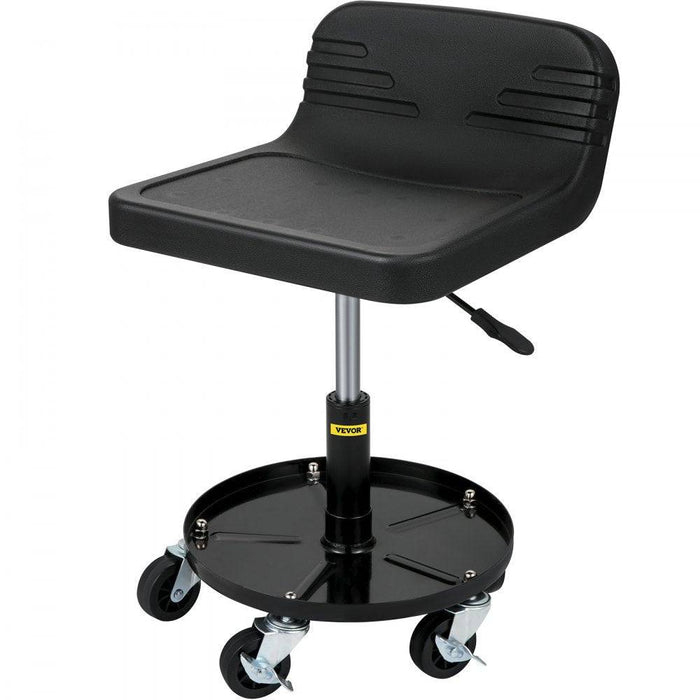 Rolling Creeper Mechanic Stool with Tool Tray 136 kg Adjustable Swivel Garage Chair Black Round Tray
