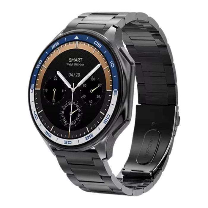 1.43" AMOLED Smartwatch – Bluetooth Call, 32GB, Heart Rate Tracker – Black Steel Strap