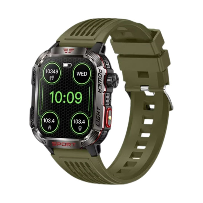 Waterproof Outdoor Smartwatch with Compass, Flashlight & Bluetooth Call – Green Silicone