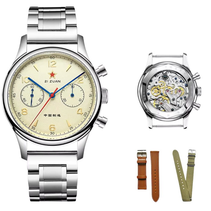 38mm Stainless Steel Case Pilot Chronograph Watch with Seagull Movement