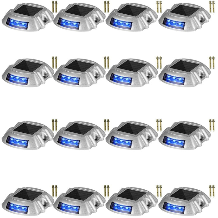 Waterproof blue solar dock lights with 6 super bright LED bulbs Made from sturdy cast aluminum shell, solar-powered, and easy to install for various outdoor spaces