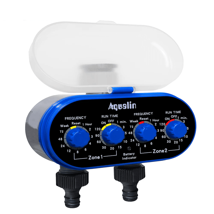 Electronic-Ball-Valve-Water-Timer-2-Outlet-4-Dials-Rain-Sensor-Hole