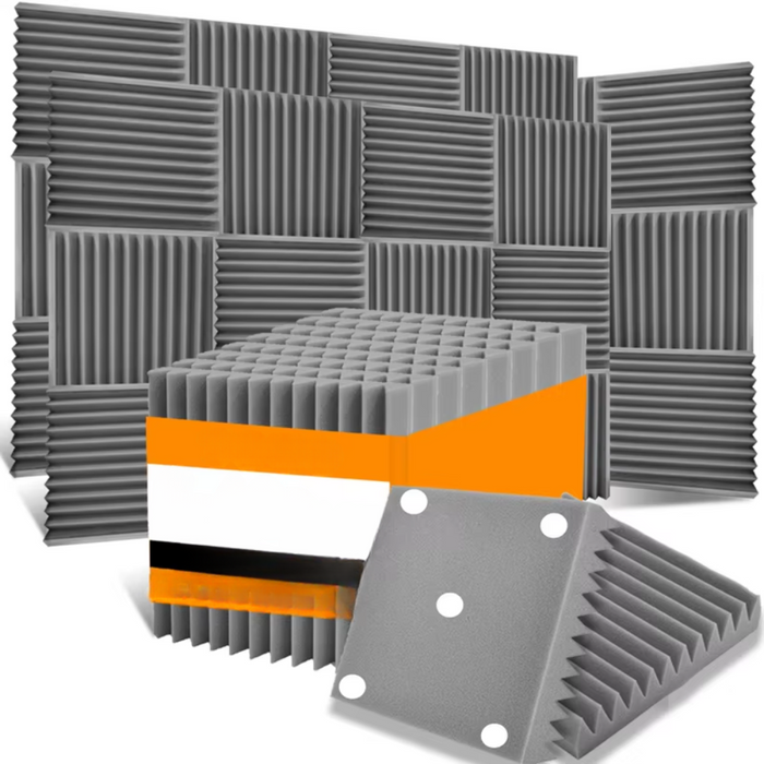 Grey acoustic foam panel set designed for noise reduction and sound clarity