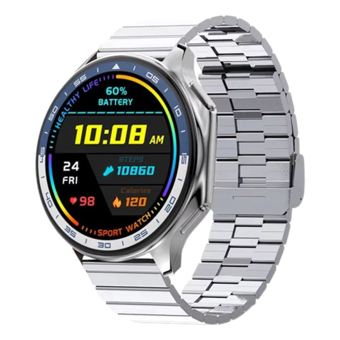 1.43" AMOLED Smartwatch – Bluetooth Call, 32GB RAM, Heart Rate Tracker – Silver Steel Strap