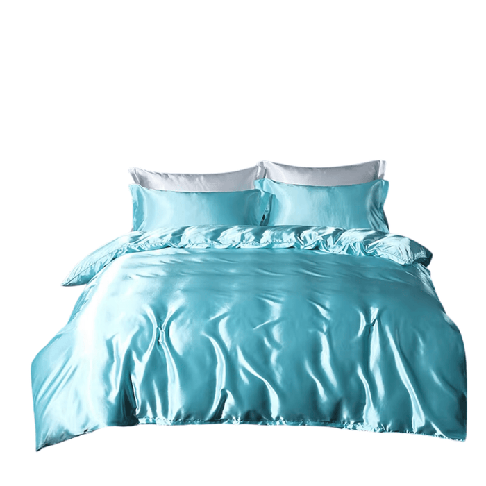 Luxury satin bedding set in sky blue with high-density duvet cover