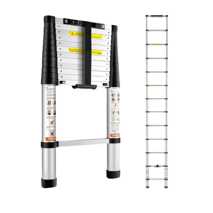 Aluminum Telescoping Ladder 105 FT 150 KG Capacity One-Button Retractable Non-Slip for Home RV