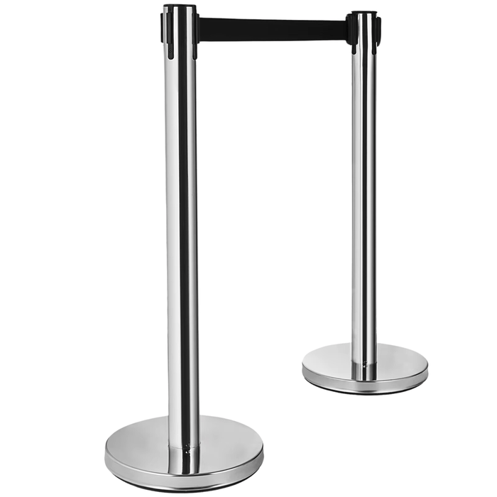 Silver 6-Pack Crowd Control Stanchions with 66 ft Retractable Belt for Queue Barriers