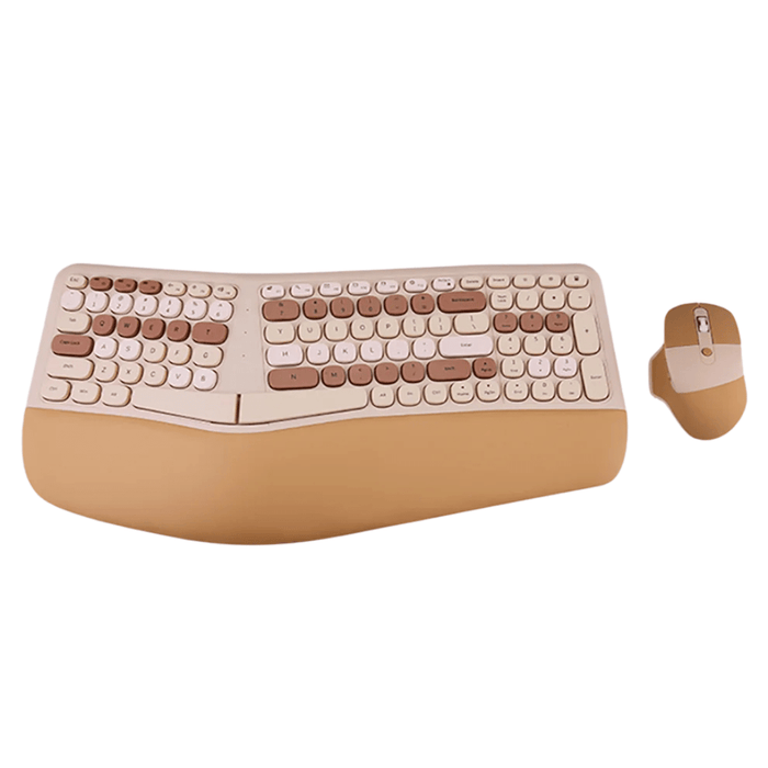 Ergonomic Keyboard and Mouse Set 2.4G Multi-Color - Standard Size, Milk Tea - FLUXA