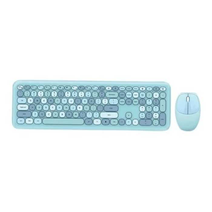 Wireless Keyboard and Mouse Combo Full-Size Retro 2.4G Black for Windows and Mac, Blue 2 - FLUXA