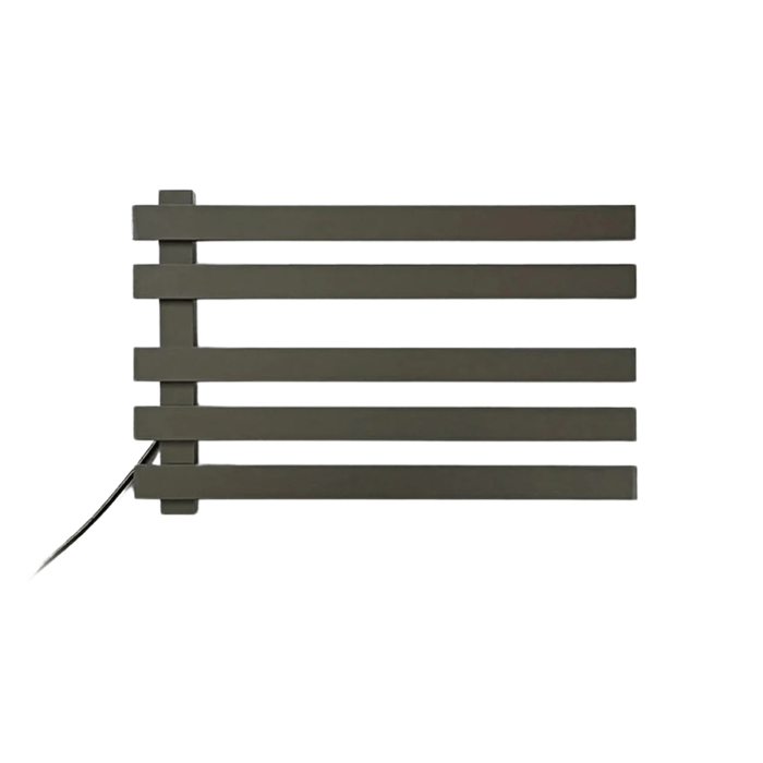 Electric Heating Towel Rack Thermostatic Dry Bathroom Touch Digital Display Wall Mounted Gray (425x28cm) in use, providing warm and dry towels with contemporary elegance