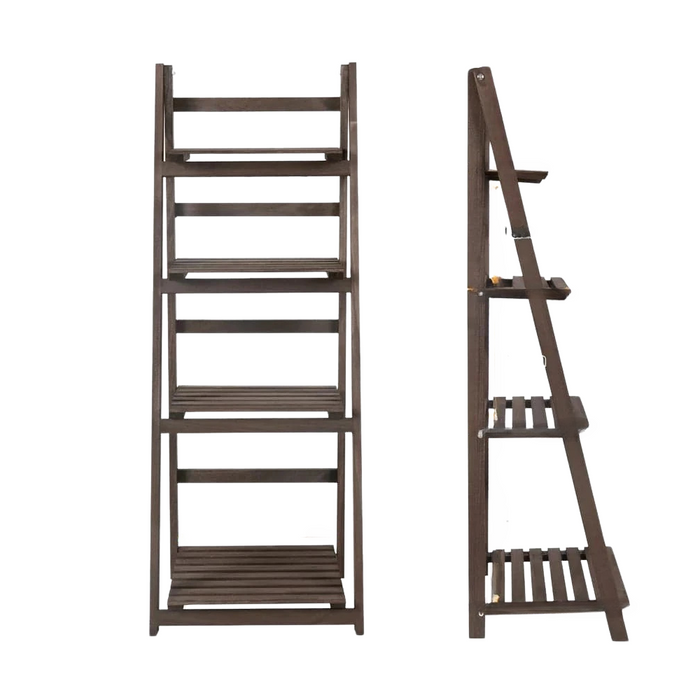 4 Tier Foldable Wooden Ladder Shelf