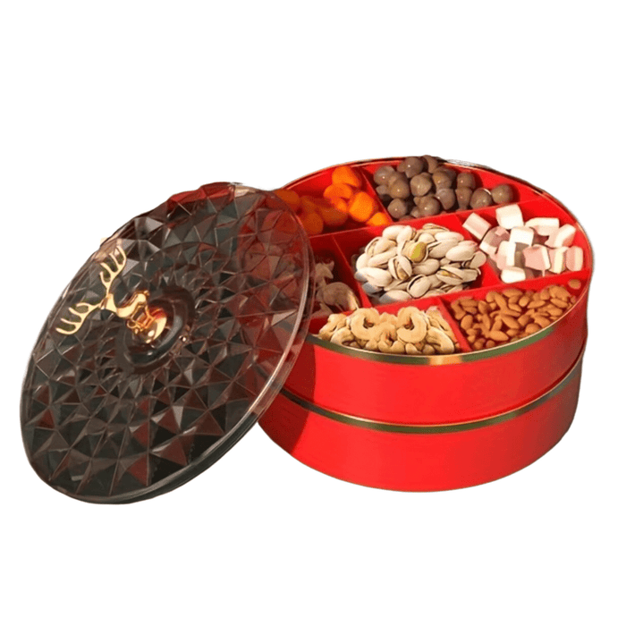 Creative Multi-layer Candy Snack Box with Lid for Festive Occasions, Weddings, Birthdays Christmas Decor (2 Layer, RED)