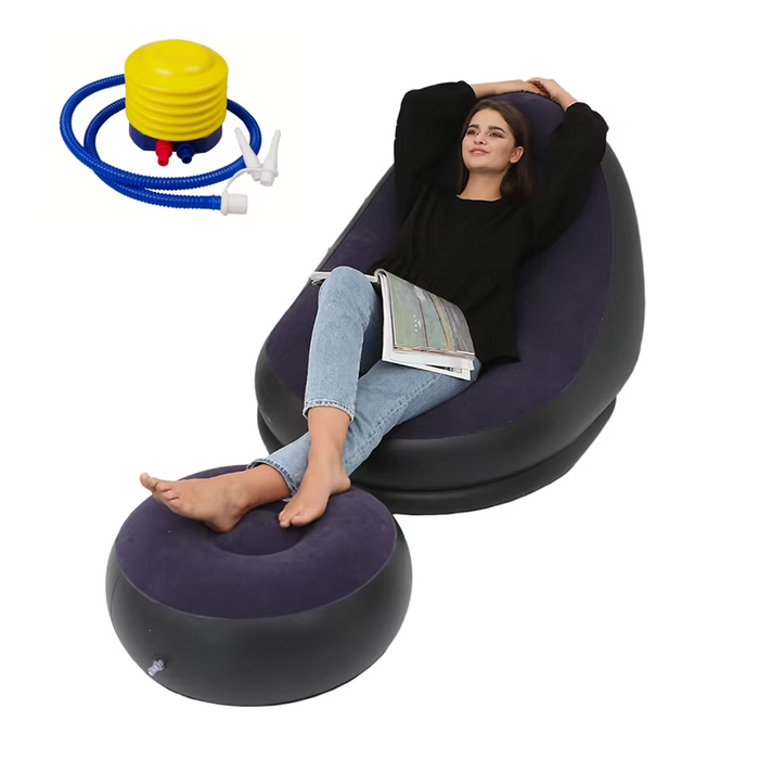 Blue Lazy BeanBag Sofa Cover Chair – No Filler, Lounger, Inflatable Puff Couch - Comfortable and versatile seating option for any room