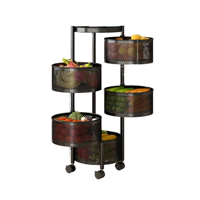 Multi-Layer Rotating Storage Cart – Portable Metal Kitchen Organizer B 5 layers-Black