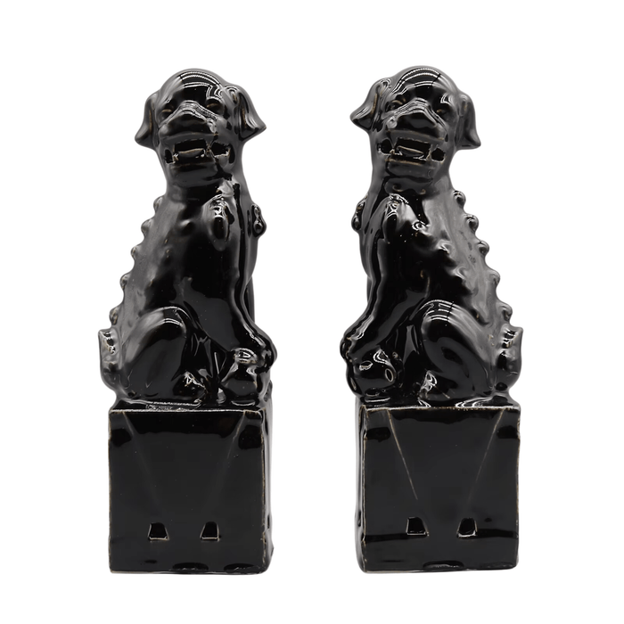 Pair-of-Foo-Dogs-Ceramic-Guardian-Lions-in-Antique-Black