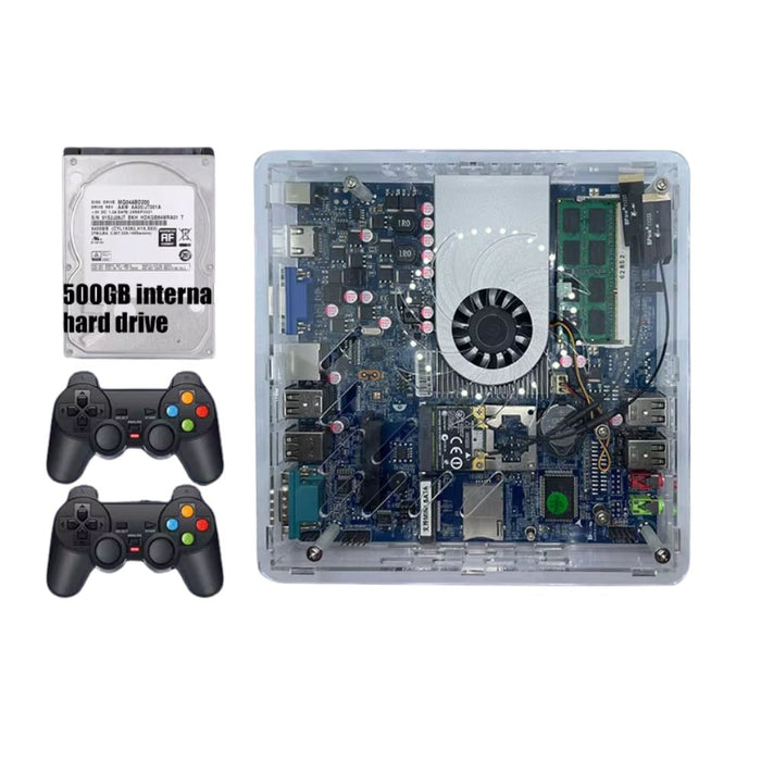 Retro game console with 500GB storage and wireless controller