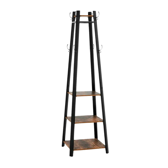 Iron Coat Rack with Shelves & Hooks