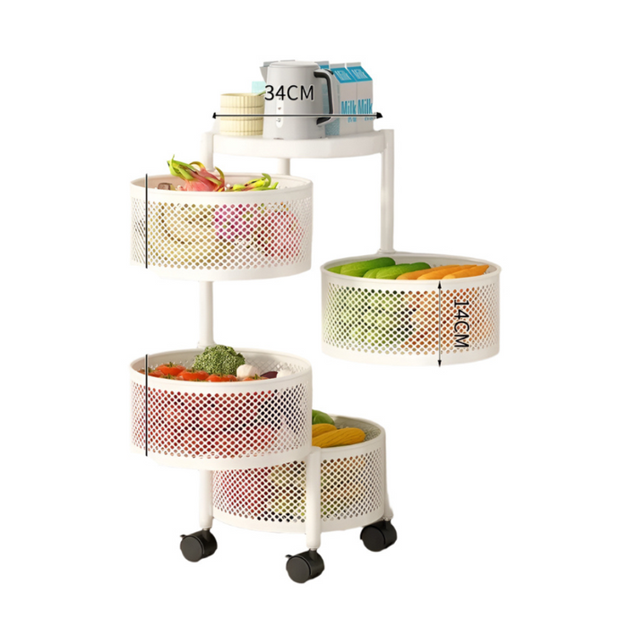 Multi-Layer Rotating Storage Cart – Portable Metal Kitchen Organizer B 4 layers-White