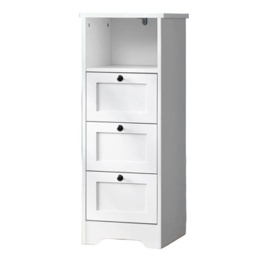 White Bathroom Sideboard Cabinet with 3 Drawers and Open Shelf Compact Storage Solution