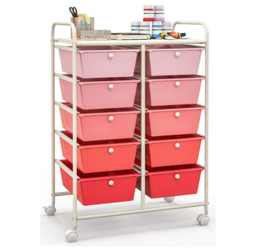 Portable 10-Drawer Storage Trolley with Lockable Wheels Metal Frame for Home, School & Art Use