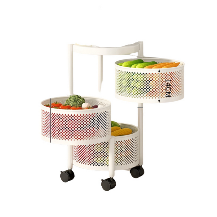 Multi-Layer Rotating Storage Cart – Portable Metal Kitchen Organizer B 3 layers-White