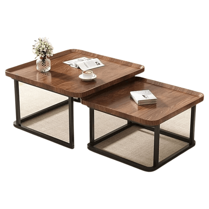 Irregular Living Room Coffee Table Set 2-in-1 Wooden End Table Rectangle