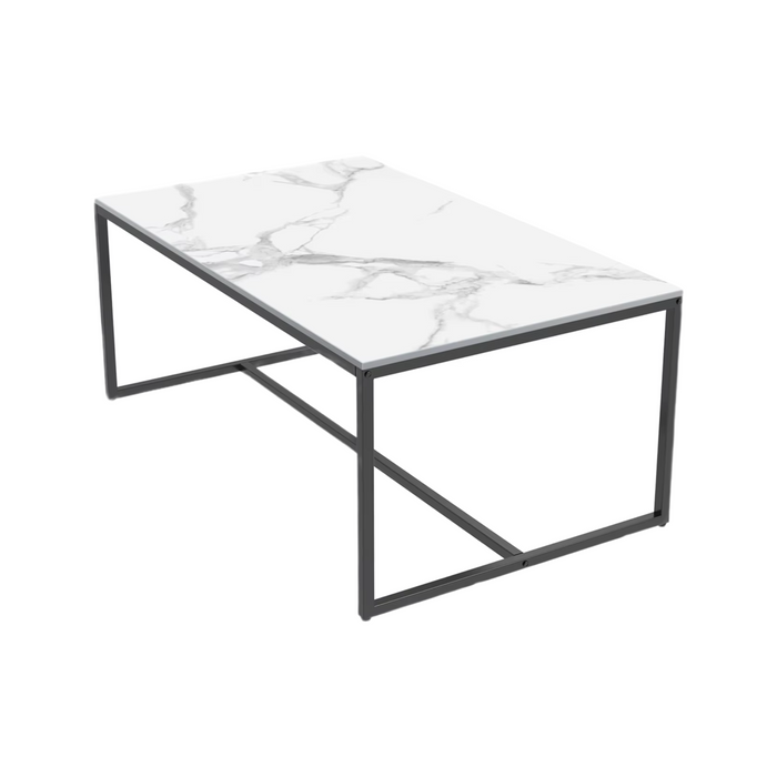 Sintered Stone Coffee Table with Black Metal Frame and Minimalist Design