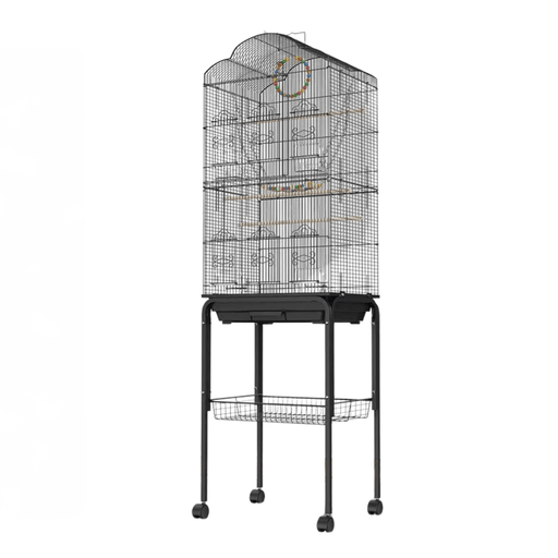 Stainless Steel Bird Flight Cage with Stand and Wheels - 45x35x150cm - FLUXA