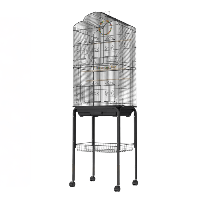 Stainless Steel Bird Flight Cage with Stand and Wheels - 45x35x150cm - FLUXA
