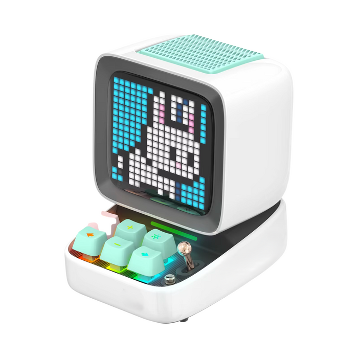 White Bluetooth Speaker with Pixel Display