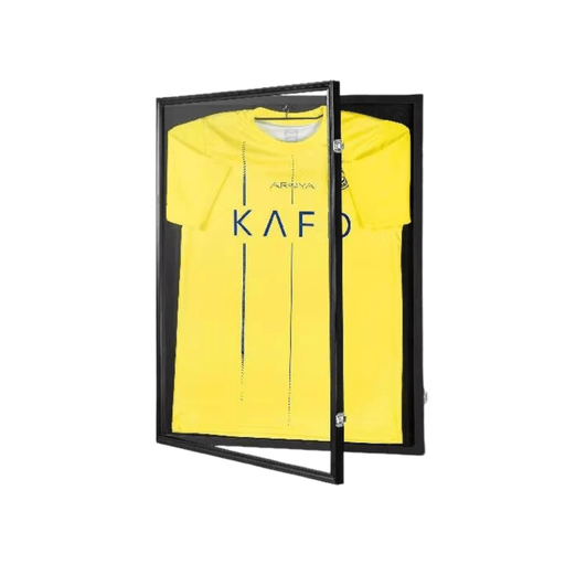 Large Lockable Jersey Display Frame with UV Protection Glass (59 x 79 x 4cm-2PCs) matte black wood frame with fade-resistant finish and UV protection
