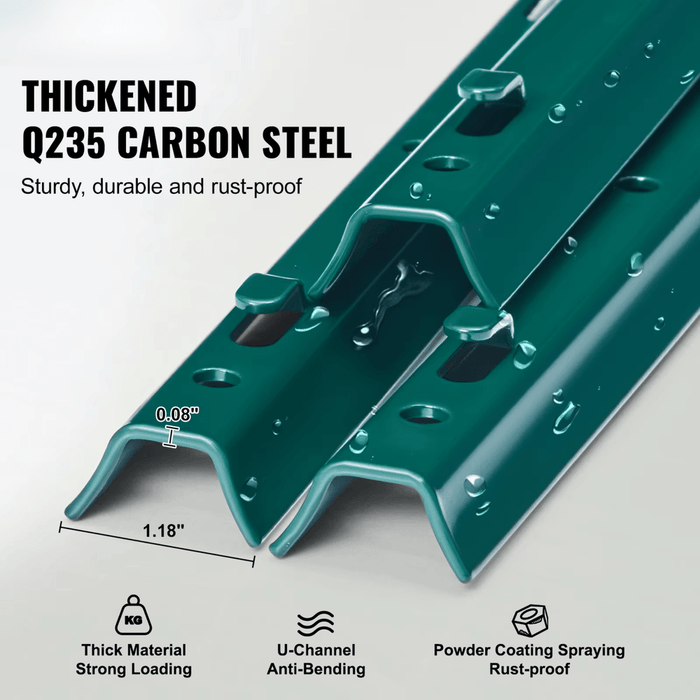 Q235 Carbon Steel fence posts with 2133mm length and set of 10 pieces, weighing 128 kg