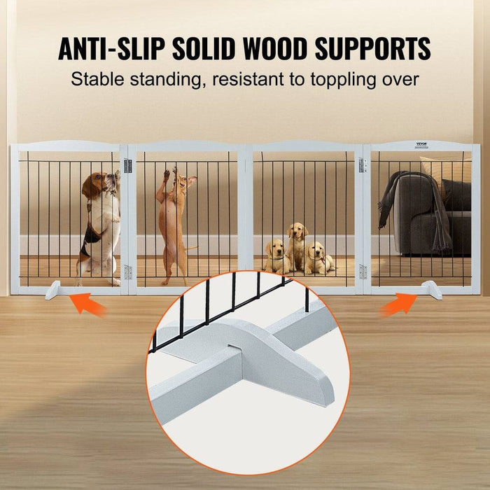 Foldable 3-panel freestanding dog gate for narrow passageways in white