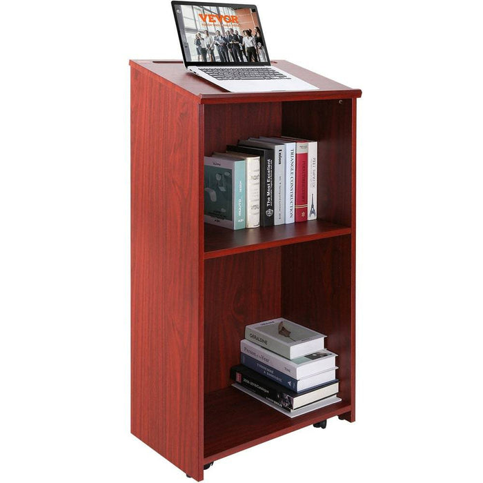 Premium wood podium stand with wheels and shelves for professional settings