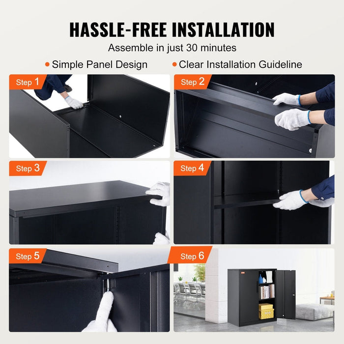 Metal Storage Cabinet with Wheels 190 cm - Locking Cabinet, 2 Magnetic Doors, 4 Adjustable Shelves, 90 kg Capacity (3 Layers-Black) product image with dimensions of 106 cm height